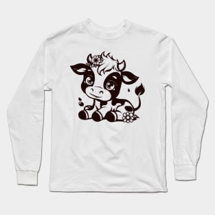 Adorable Sitting Cow with Flowers in Hair Long Sleeve T-Shirt